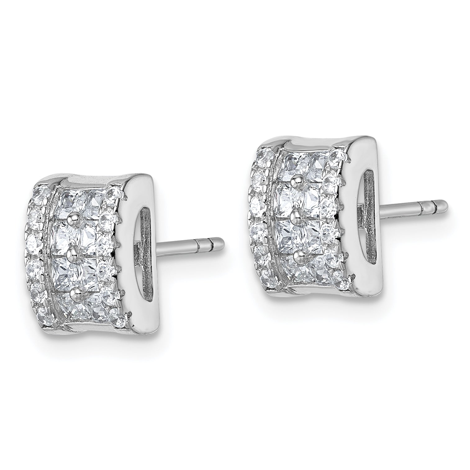 Sterling Silver Rhodium-plated Pave CZ Rectangle Post Earrings Secondary image