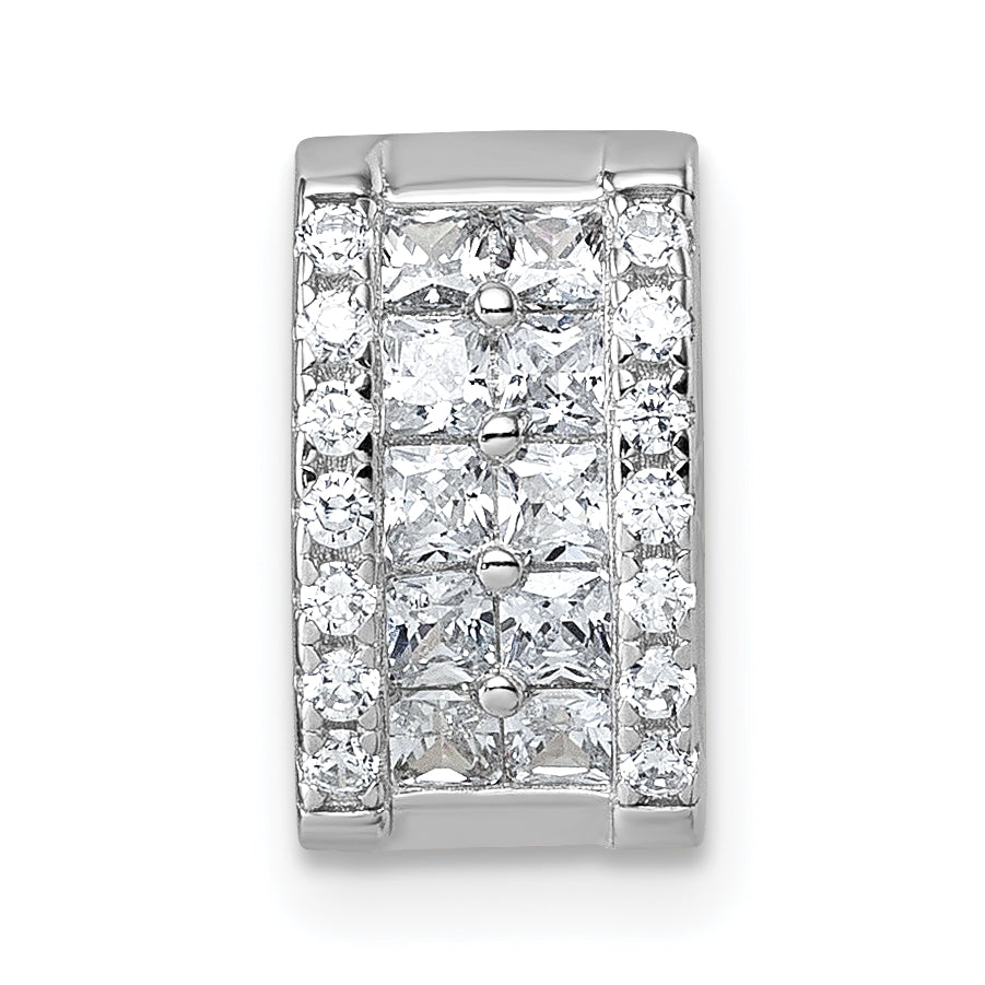 Sterling Silver Rhodium-plated Pave CZ Rectangle Chain Slide Pendant Main image