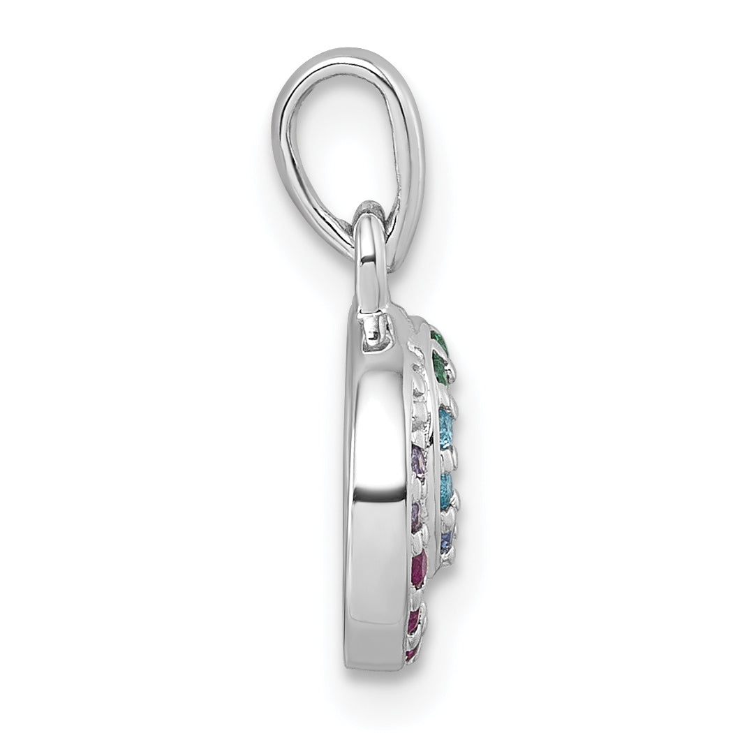 Sterling Silver Rhodium-plated Polished Rainbow CZ Double Circle Pendant Secondary image