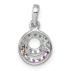 Sterling Silver Rhodium-plated Polished Rainbow CZ Double Circle Pendant