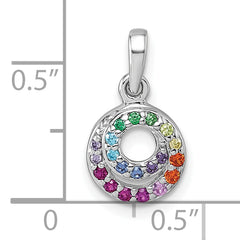 Sterling Silver Rhodium-plated Polished Rainbow CZ Double Circle Pendant