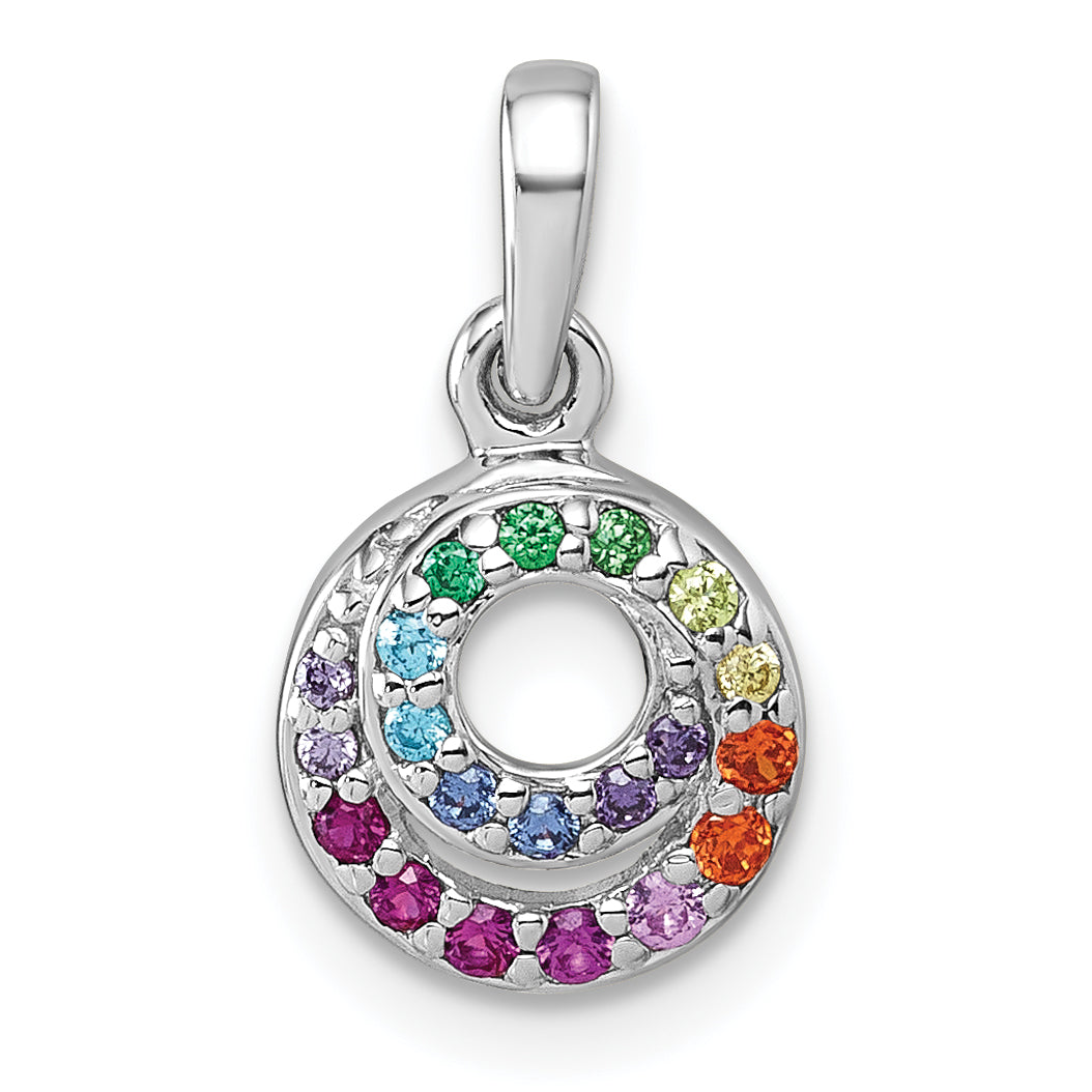 Sterling Silver Rhodium-plated Polished Rainbow CZ Double Circle Pendant Main image