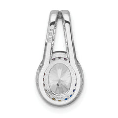 Sterling Silver Rhodium-plated Polished Multi-color Rainbow CZ Oval Halo Chain Slide Pendant
