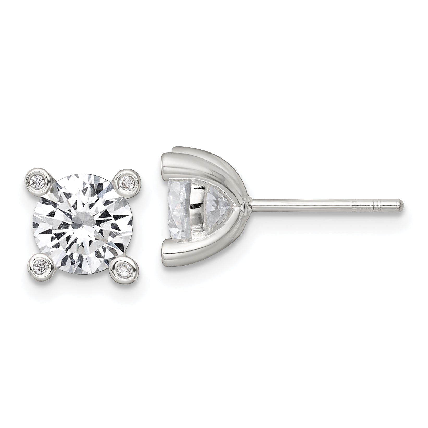 Sterling Silver Polished CZ with 4 CZ Prongs Post Earrings Main image