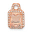 Sterling Silver Rose-tone Polished Pink Glass Stone and CZ Halo Chain Slide Pendant