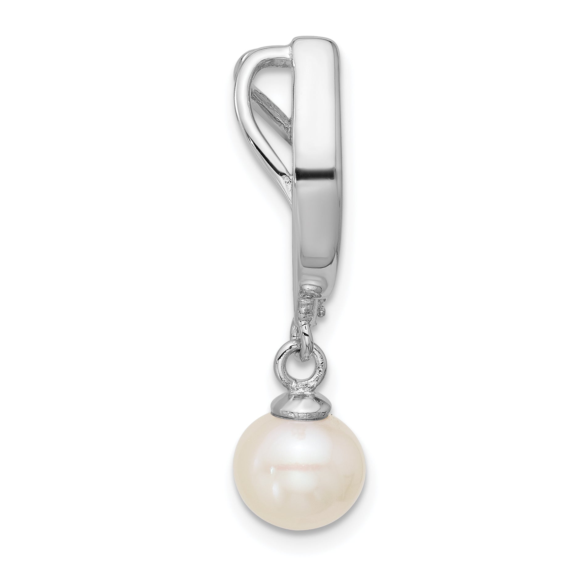 Sterling Silver Rhodium-plated Polished CZ and 6-7mm Freshwater Cultured Pearl Dangle Chain Slide Pendant