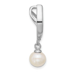 Sterling Silver Rhodium-plated Polished CZ and 6-7mm Freshwater Cultured Pearl Dangle Chain Slide Pendant