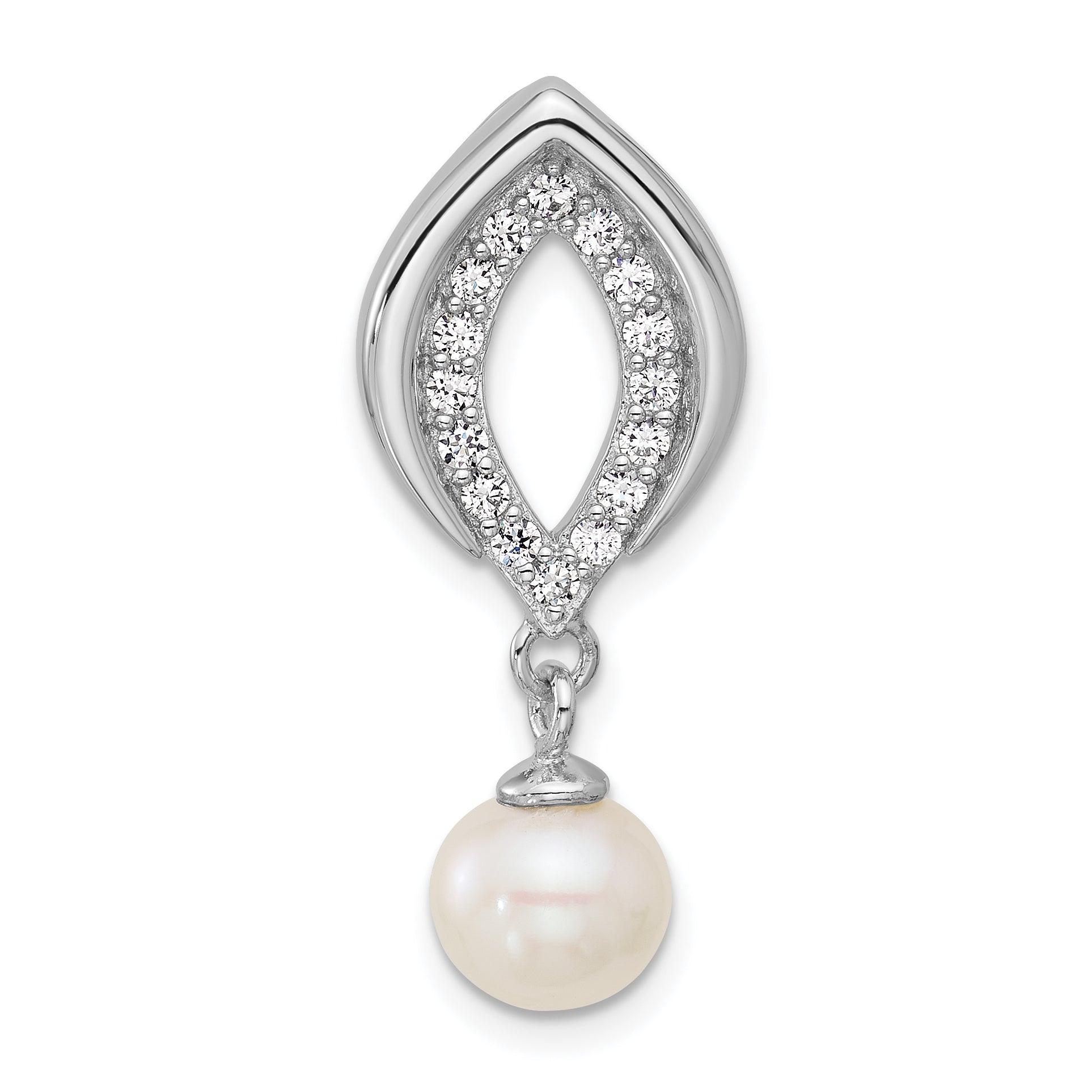 Sterling Silver Rhodium-plated Polished CZ and 6-7mm Freshwater Cultured Pearl Dangle Chain Slide Pendant Main image
