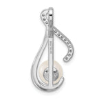 Sterling Silver Rhodium-plated Polished CZ and 6-7mm Freshwater Cultured Pearl Swirl Chain Slide Pendant