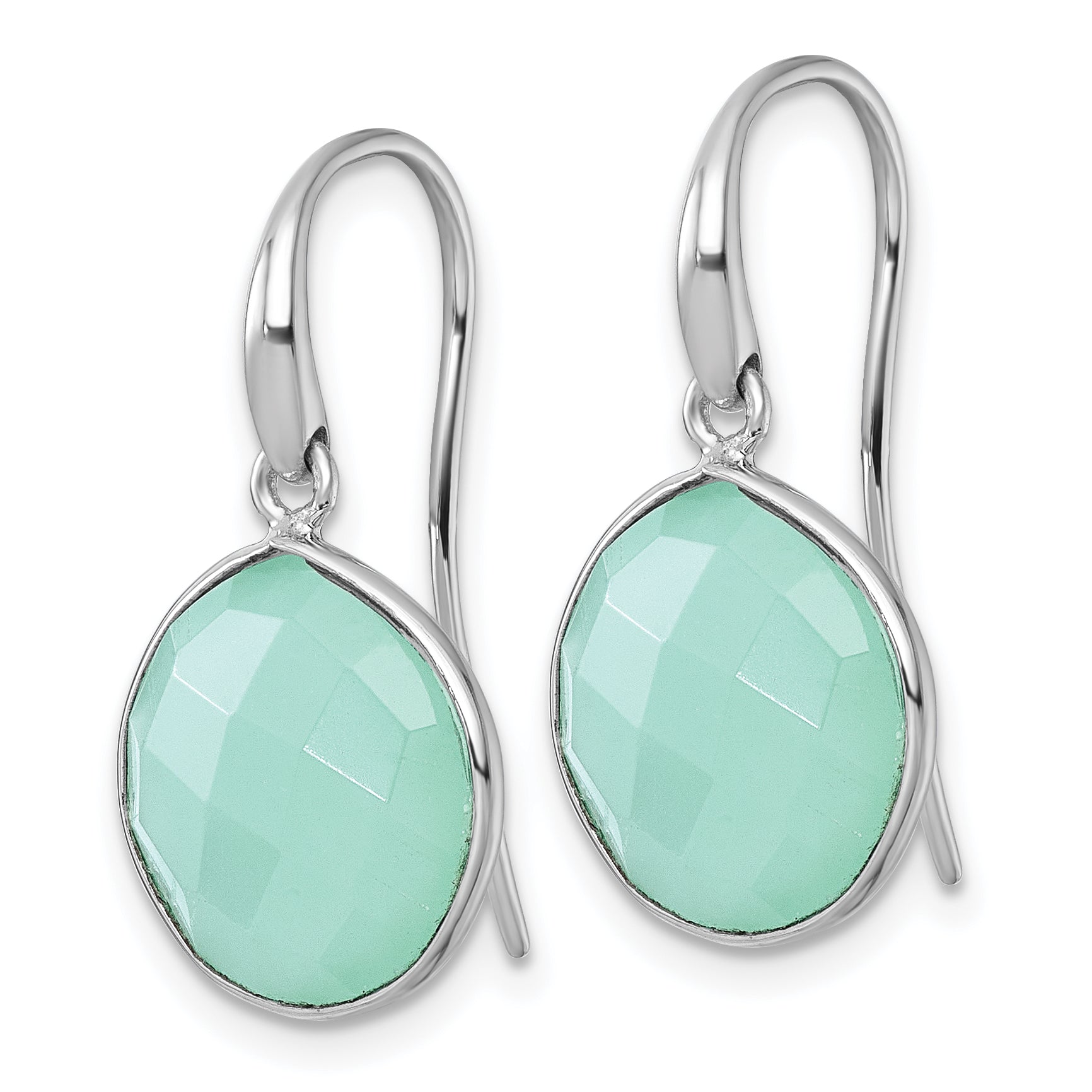 Sterling Silver Rhodium-plated Polished Round Checker-cut Green Chalcedony Shepherd Hook Earrings Secondary image