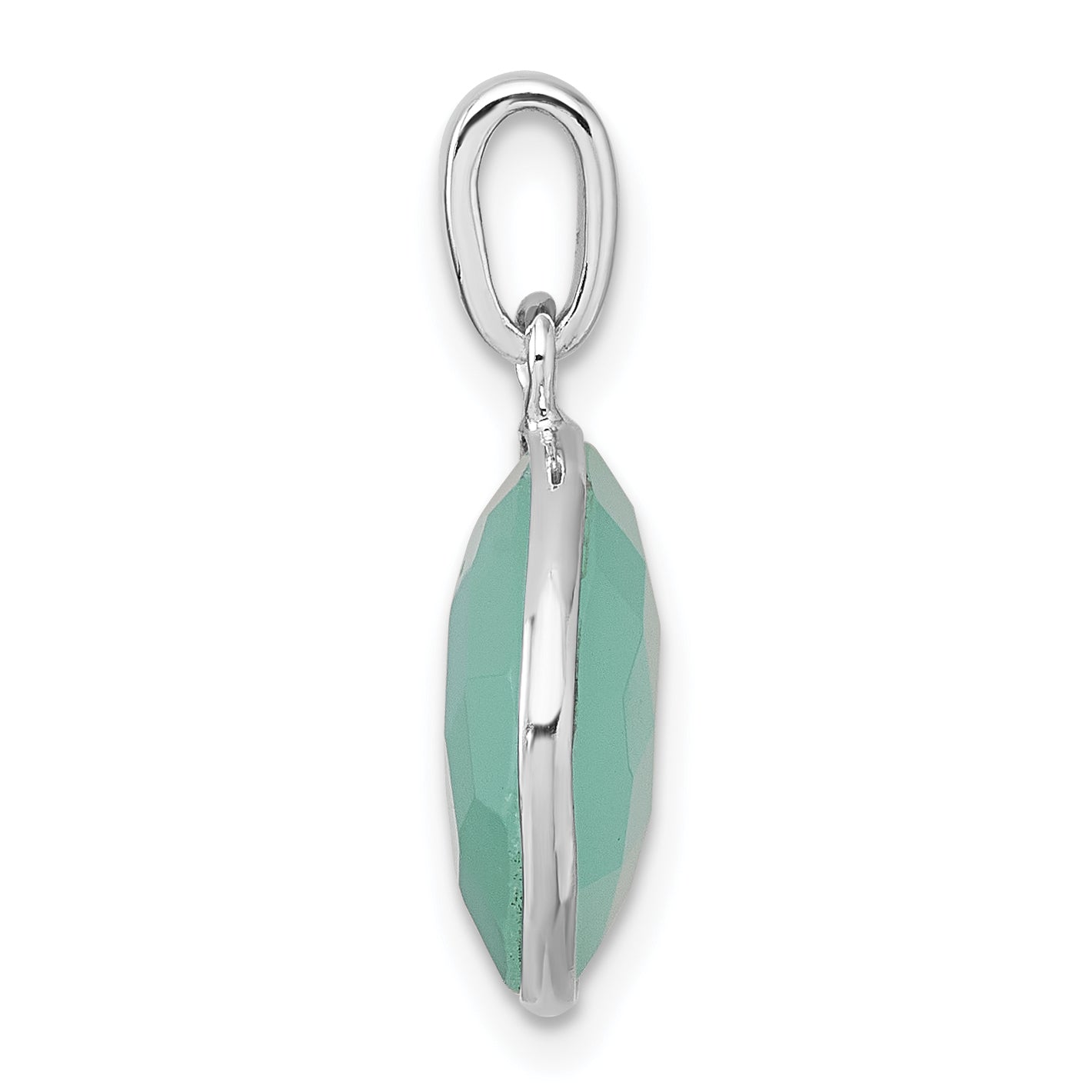 Sterling Silver Rhodium-plated Polished Round Checker-cut Green Chalcedony Pendant Secondary image