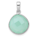 Sterling Silver Rhodium-plated Polished Round Checker-cut Green Chalcedony Pendant