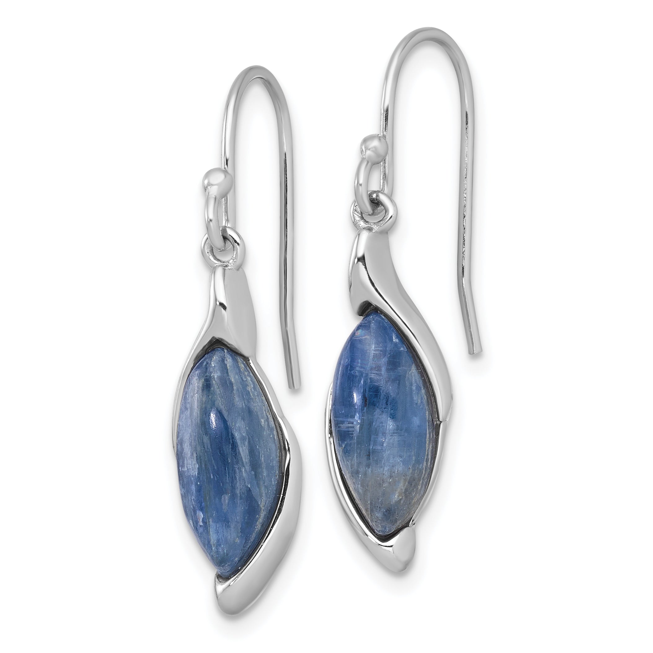 Sterling Silver Rhodium-plated Polished Fancy Marquise Kyanite Cabochon Dangle Shepherd Hook Earrings Secondary image