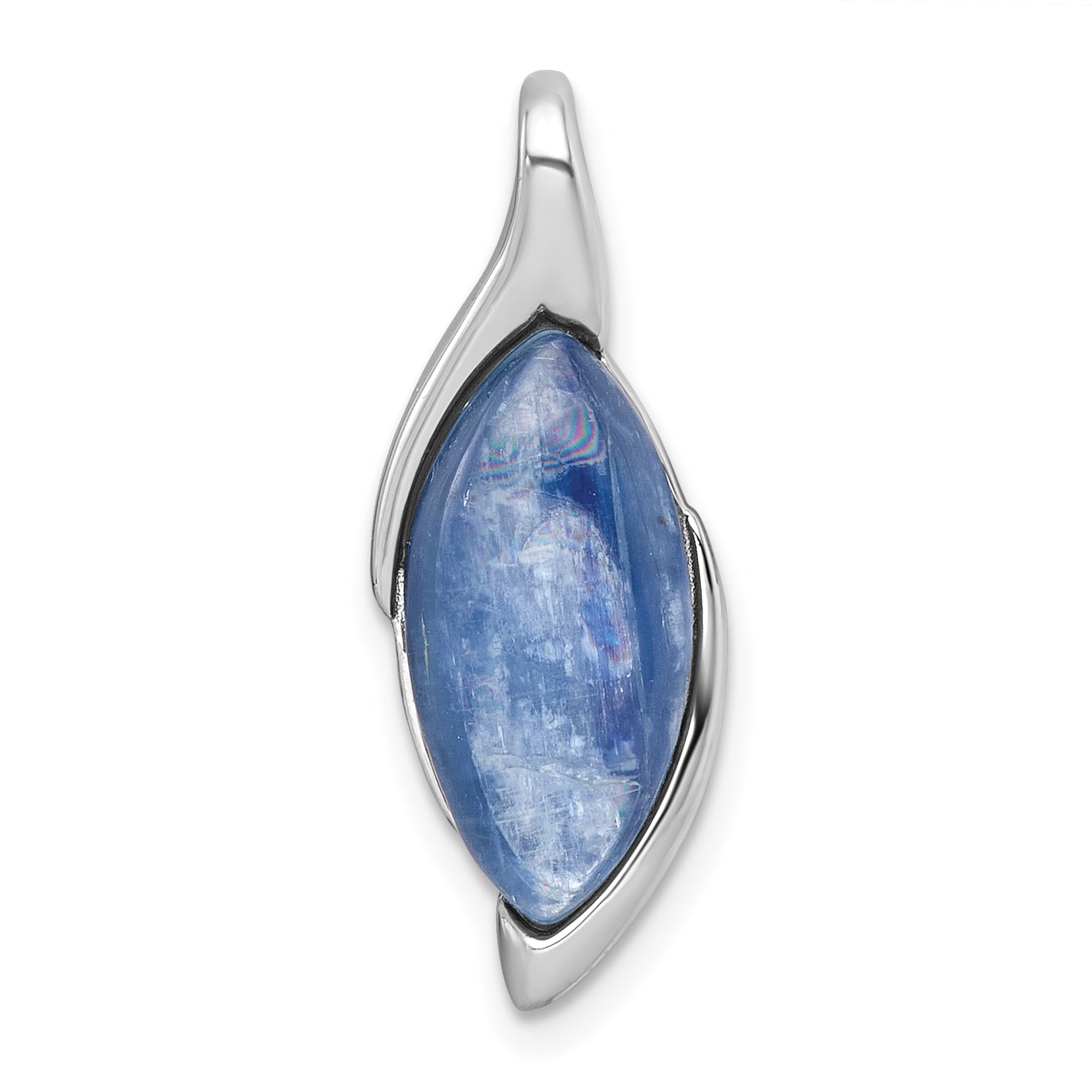 Sterling Silver Rhodium-plated Polished Fancy Marquise Kyanite Cabochon Chain Slide Pendant Main image