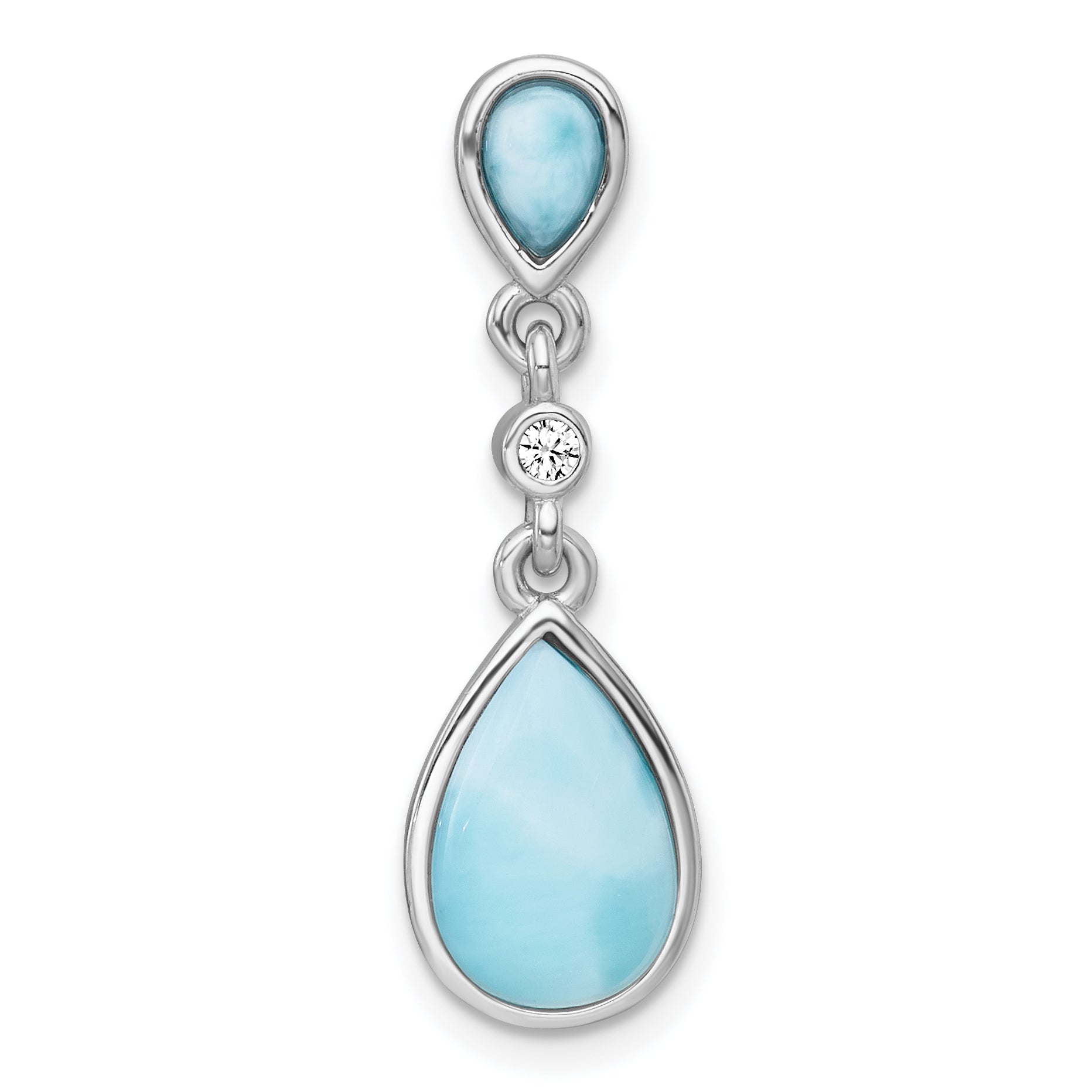 Sterling Silver Rhodium-plated Polished Pear Larimar Cabochon and CZ Teardrop Chain Slide Pendant Main image