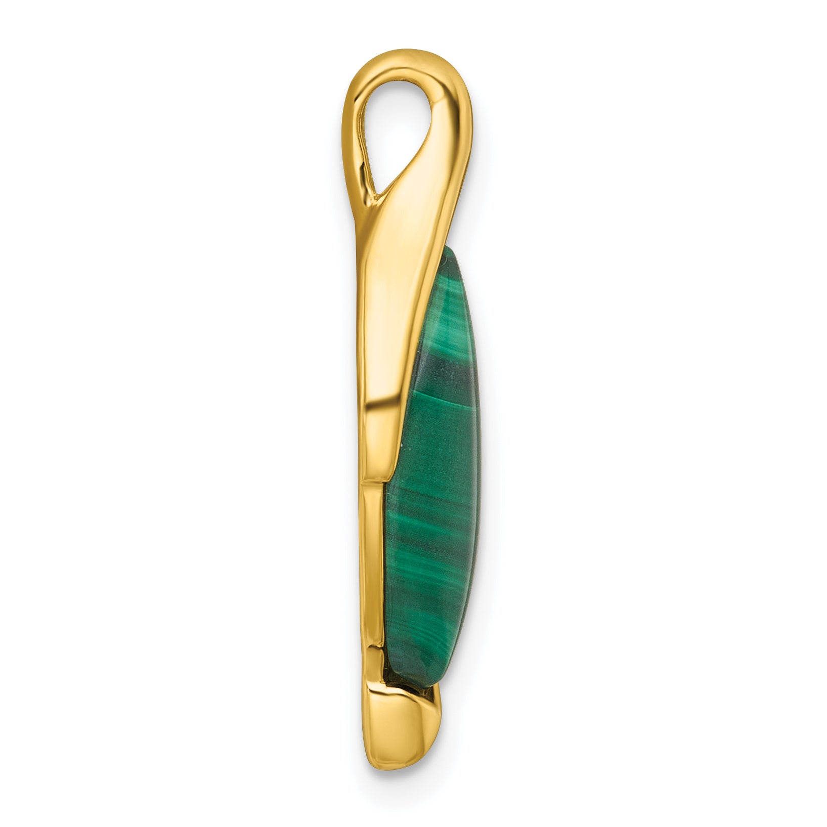 Sterling Silver Gold-Tone Polished Fancy Marquise Malachite Cabochon Chain Slide Pendant Secondary image