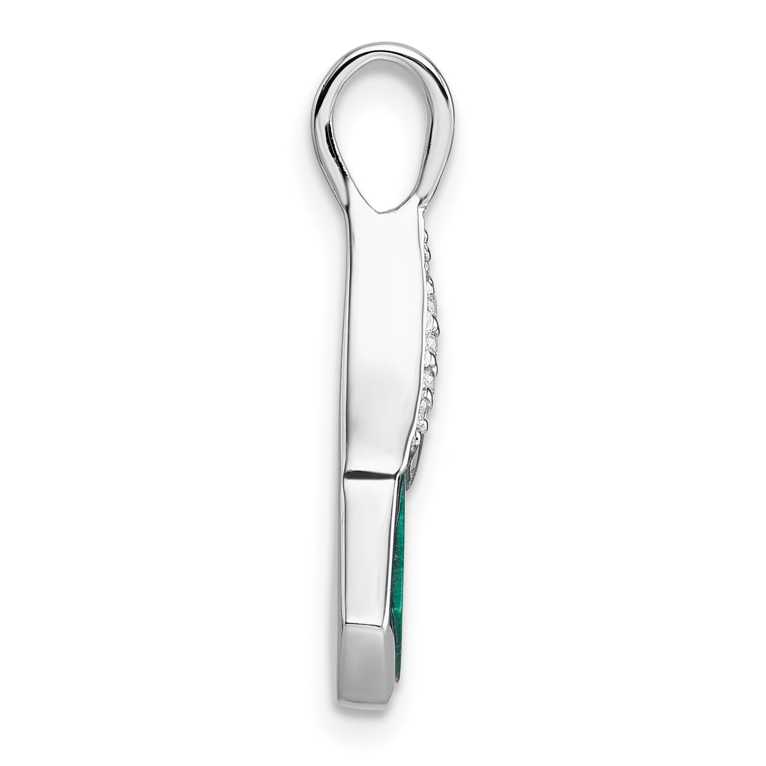 Sterling Silver Rhodium-plated Polished White CZ And Malachite Fan Pendant Secondary image