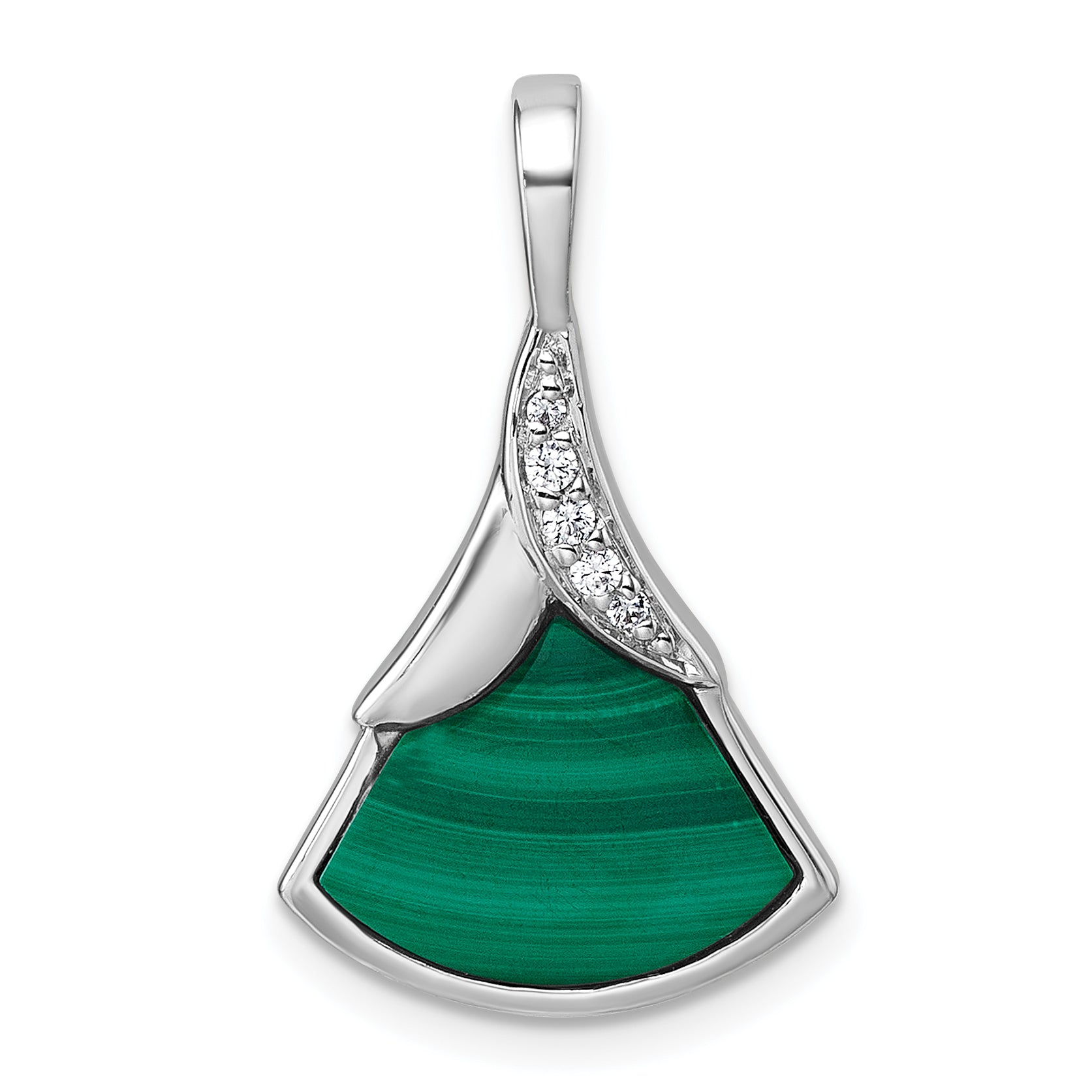Sterling Silver Rhodium-plated Polished White CZ And Malachite Fan Pendant Main image
