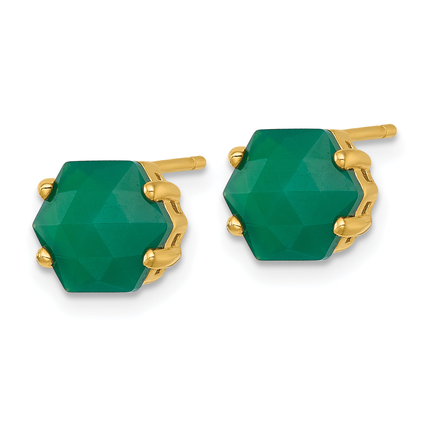 Sterling Silver Gold-tone Polished Hexagon Green Chalcedony Post Earrings Secondary image
