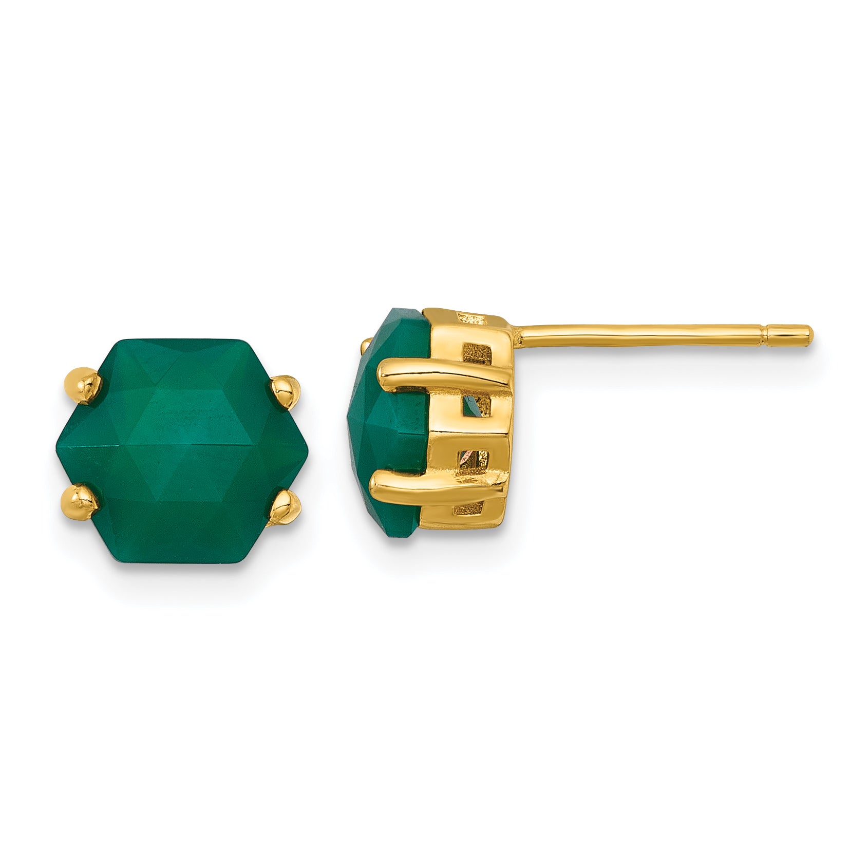 Sterling Silver Gold-tone Polished Hexagon Green Chalcedony Post Earrings Main image
