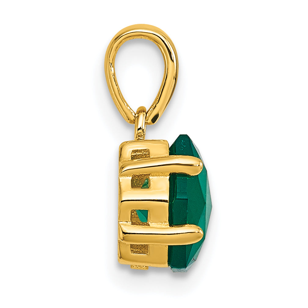 Sterling Silver Gold-tone Polished Hexagon Green Chalcedony Pendant