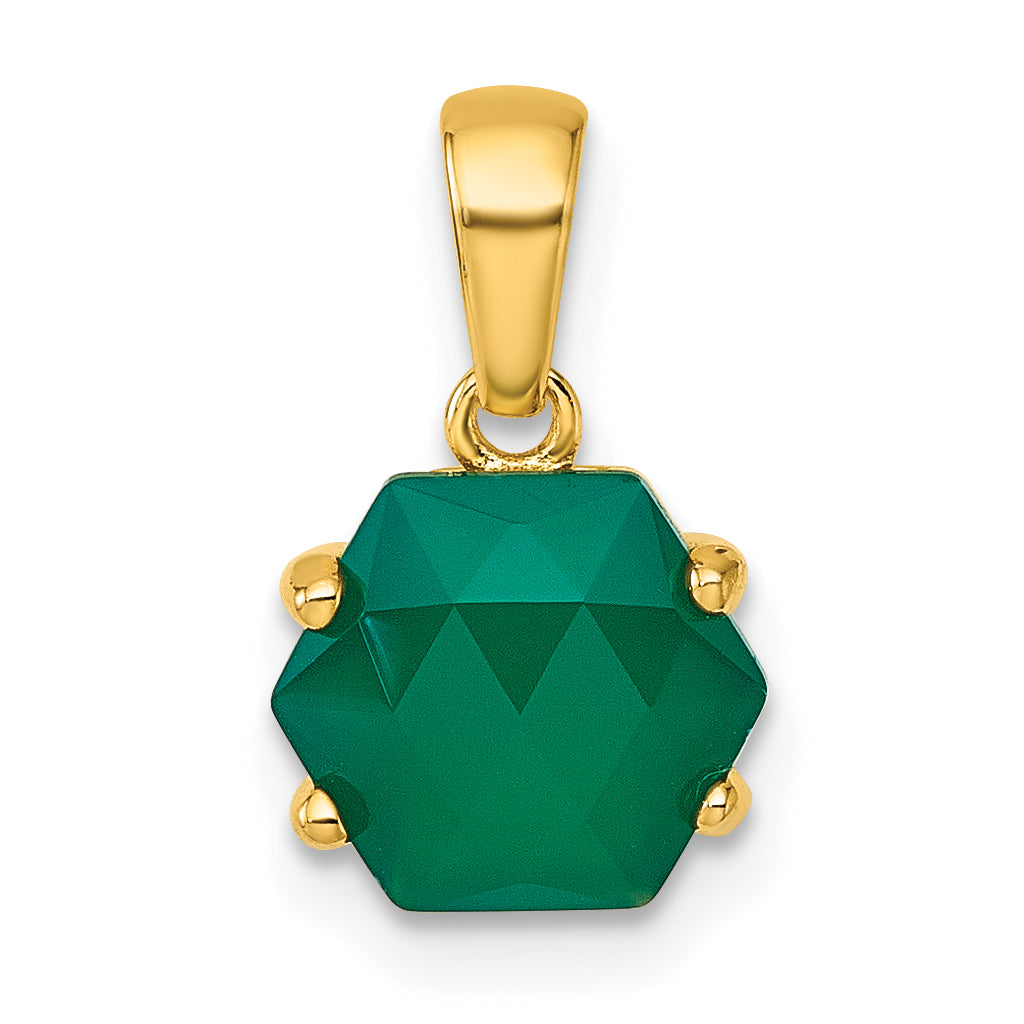 Sterling Silver Gold-tone Polished Hexagon Green Chalcedony Pendant Main image