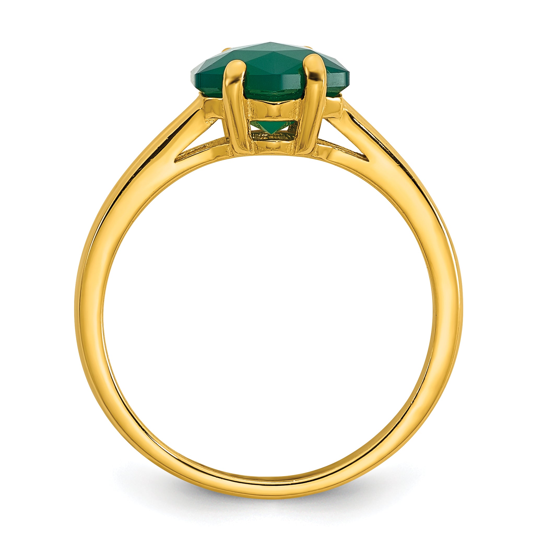 Sterling Silver Gold-tone Polished Hexagon Green Chalcedony Size 8 Ring