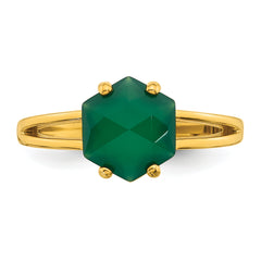 Sterling Silver Gold-tone Polished Hexagon Green Chalcedony Size 8 Ring