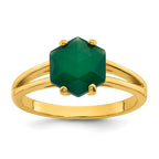 Sterling Silver Gold-tone Polished Hexagon Green Chalcedony Size 8 Ring