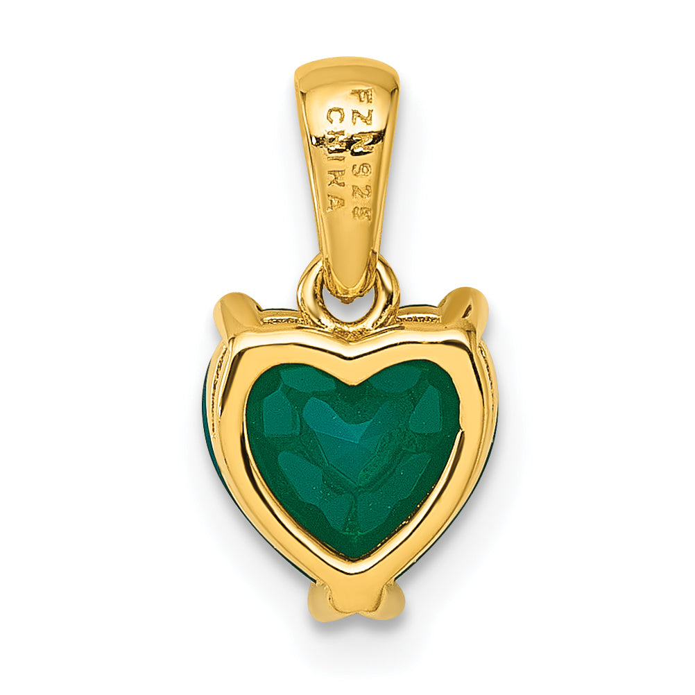Sterling Silver Gold-tone Polished Green Chalcedony Heart Pendant