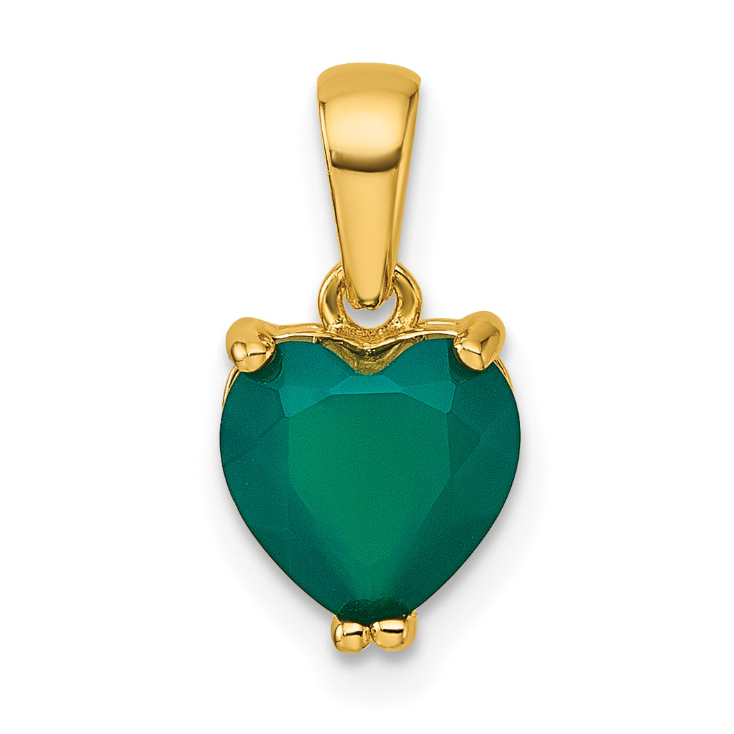 Sterling Silver Gold-tone Polished Green Chalcedony Heart Pendant