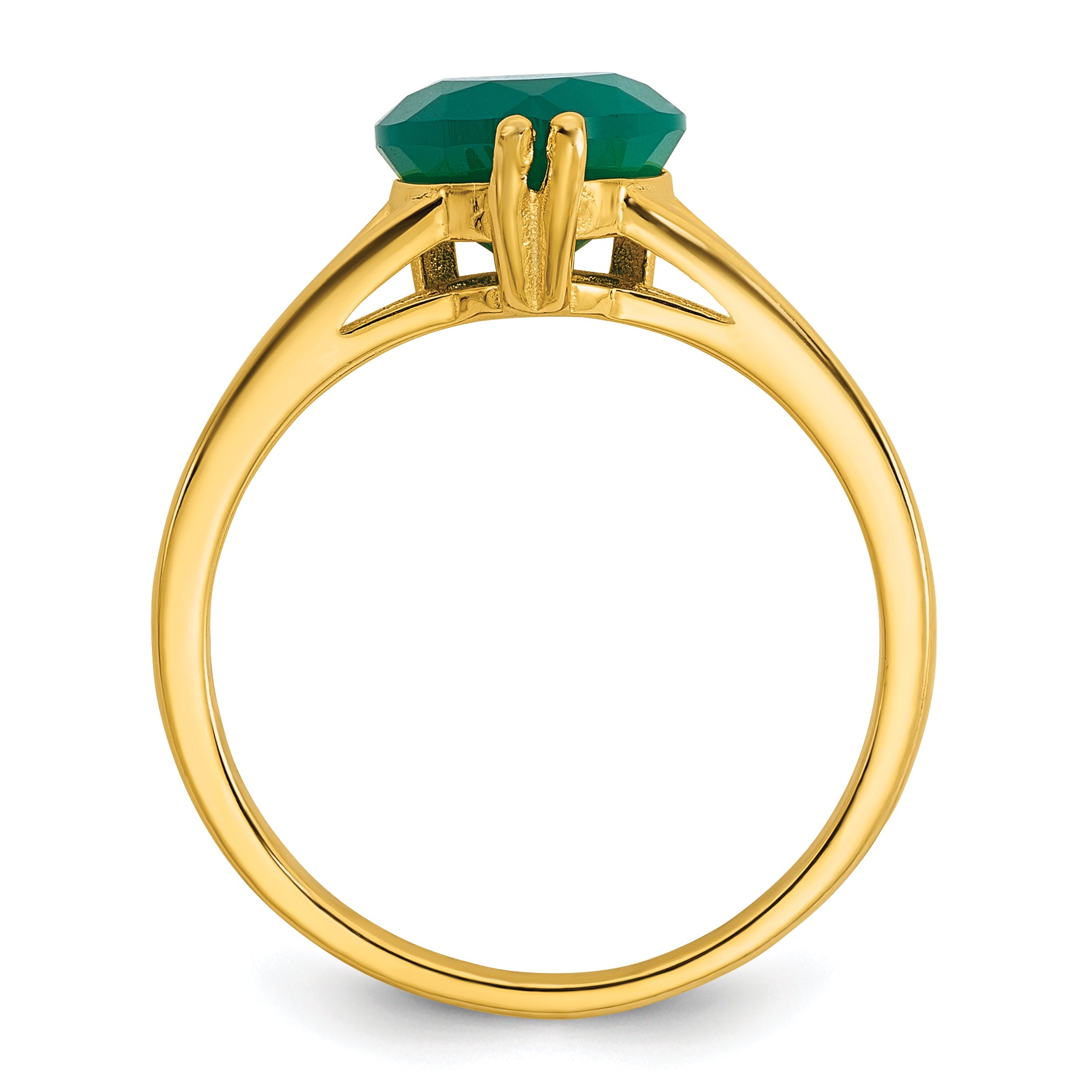 Sterling Silver Gold-tone Polished Green Chalcedony Heart Size 8 Ring