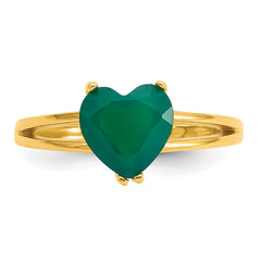 Sterling Silver Gold-tone Polished Green Chalcedony Heart Size 8 Ring
