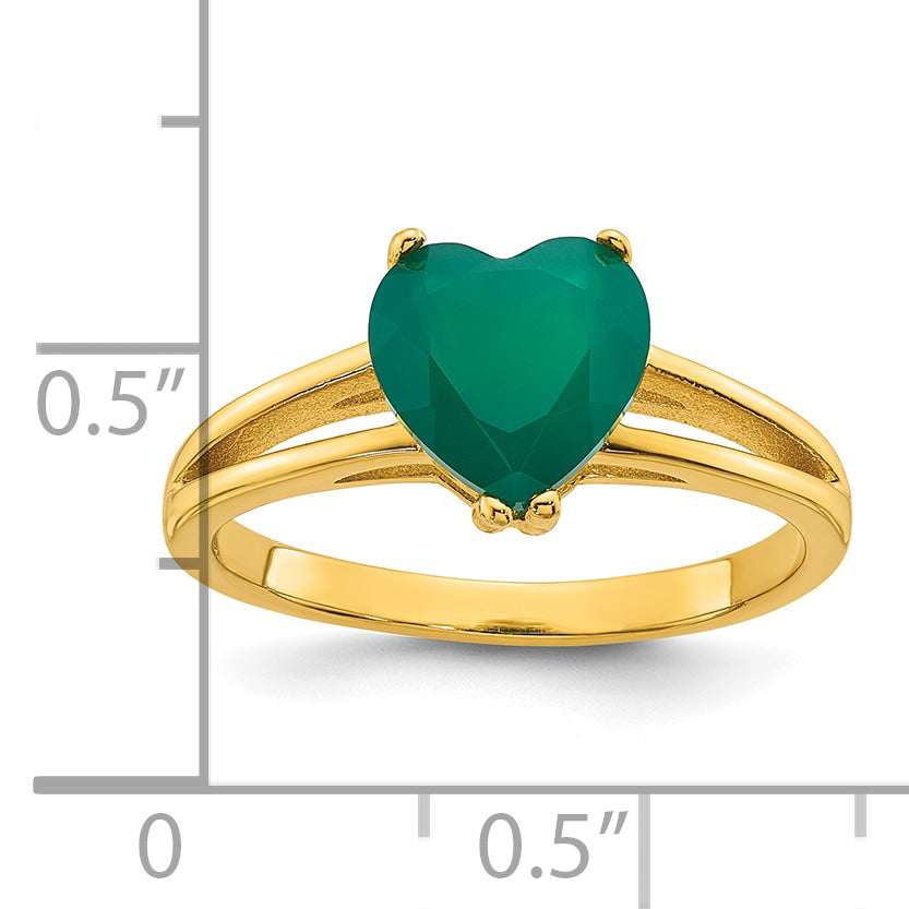 Sterling Silver Gold-tone Polished Green Chalcedony Heart Size 8 Ring