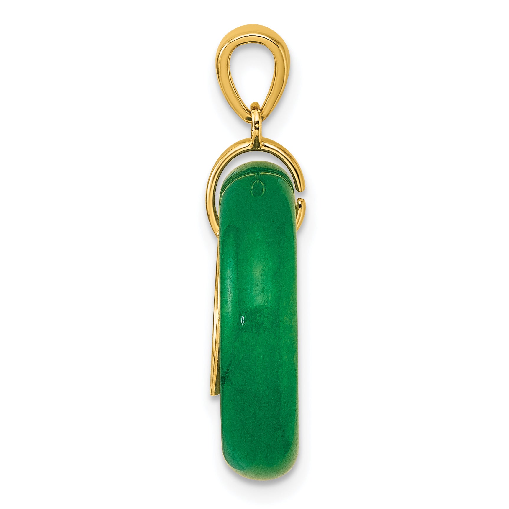Sterling Silver Gold-tone Polished Good Luck Dangle Green Chalcedony Circle Pendant