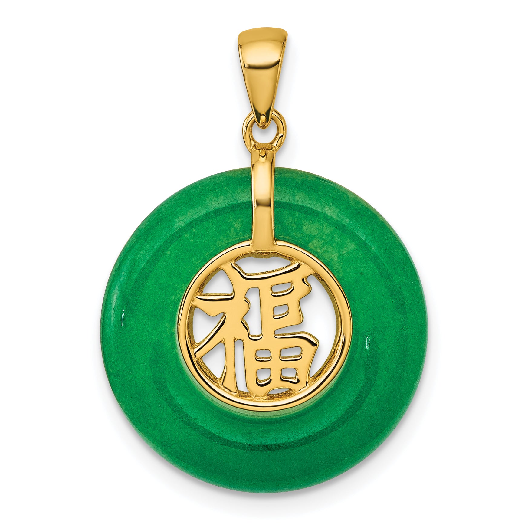 Sterling Silver Gold-tone Polished Good Luck Dangle Green Chalcedony Circle Pendant Main image