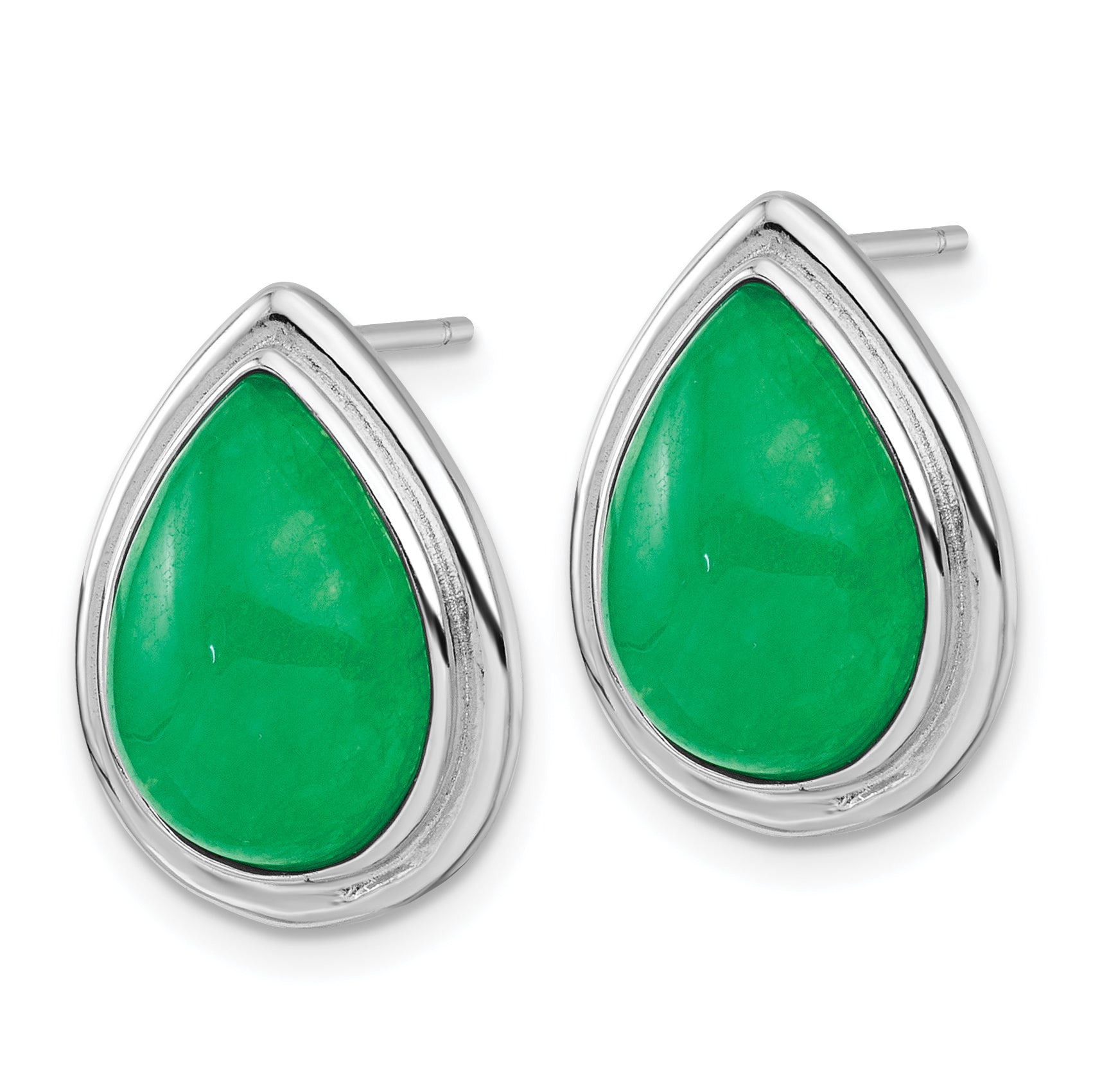 Sterling Silver Rhodium-plated Polished Pear-Shaped Dyed Jade Quartz Cabochon Post Earrings Secondary image