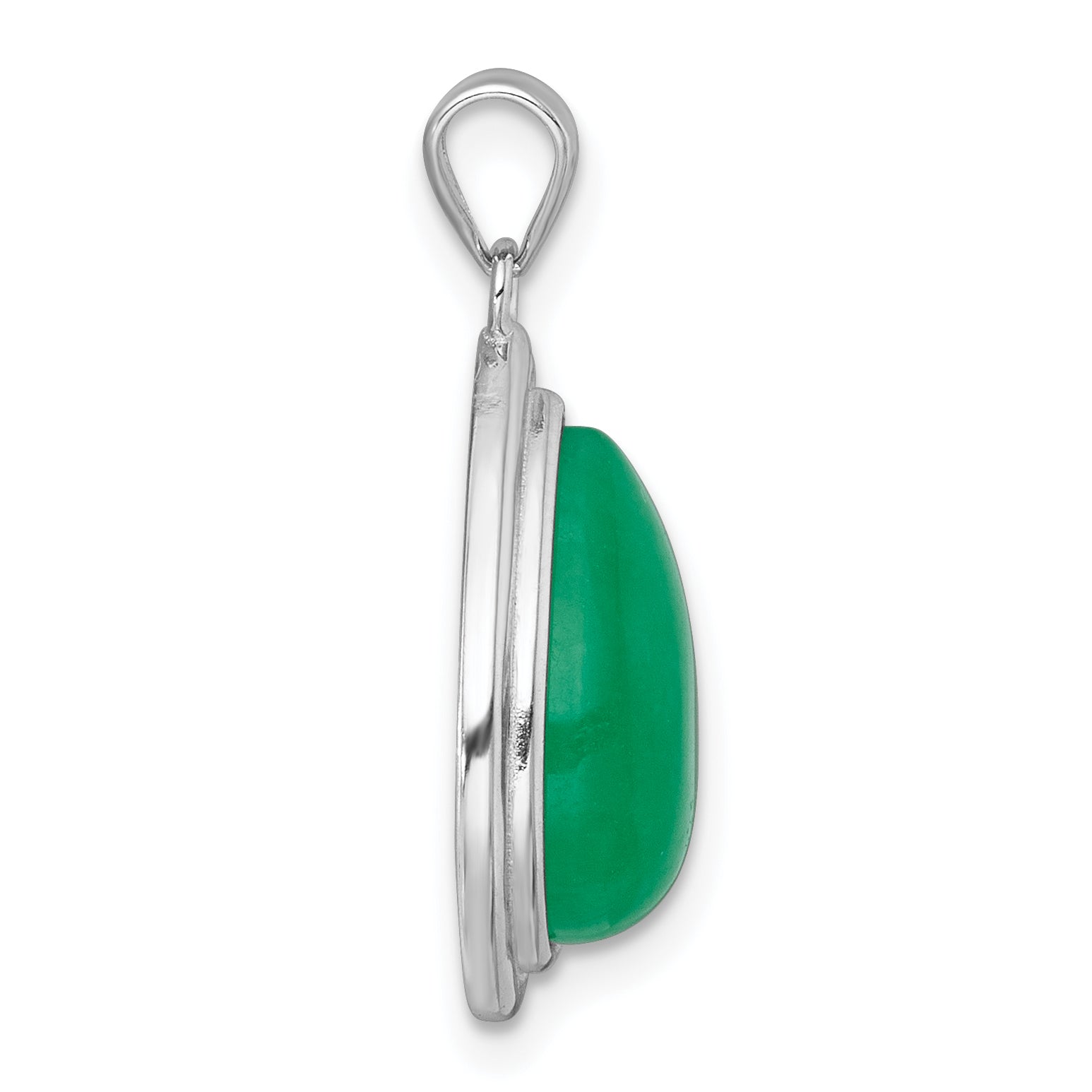 Sterling Silver Rhodium-plated Polished Pear-Shaped Dyed Jade Quartz Cabochon Pendant Secondary image