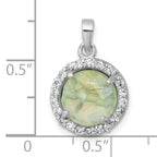 Sterling Silver Rhodium-plated Polished CZ Halo and Faceted Prehnite Circle Pendant