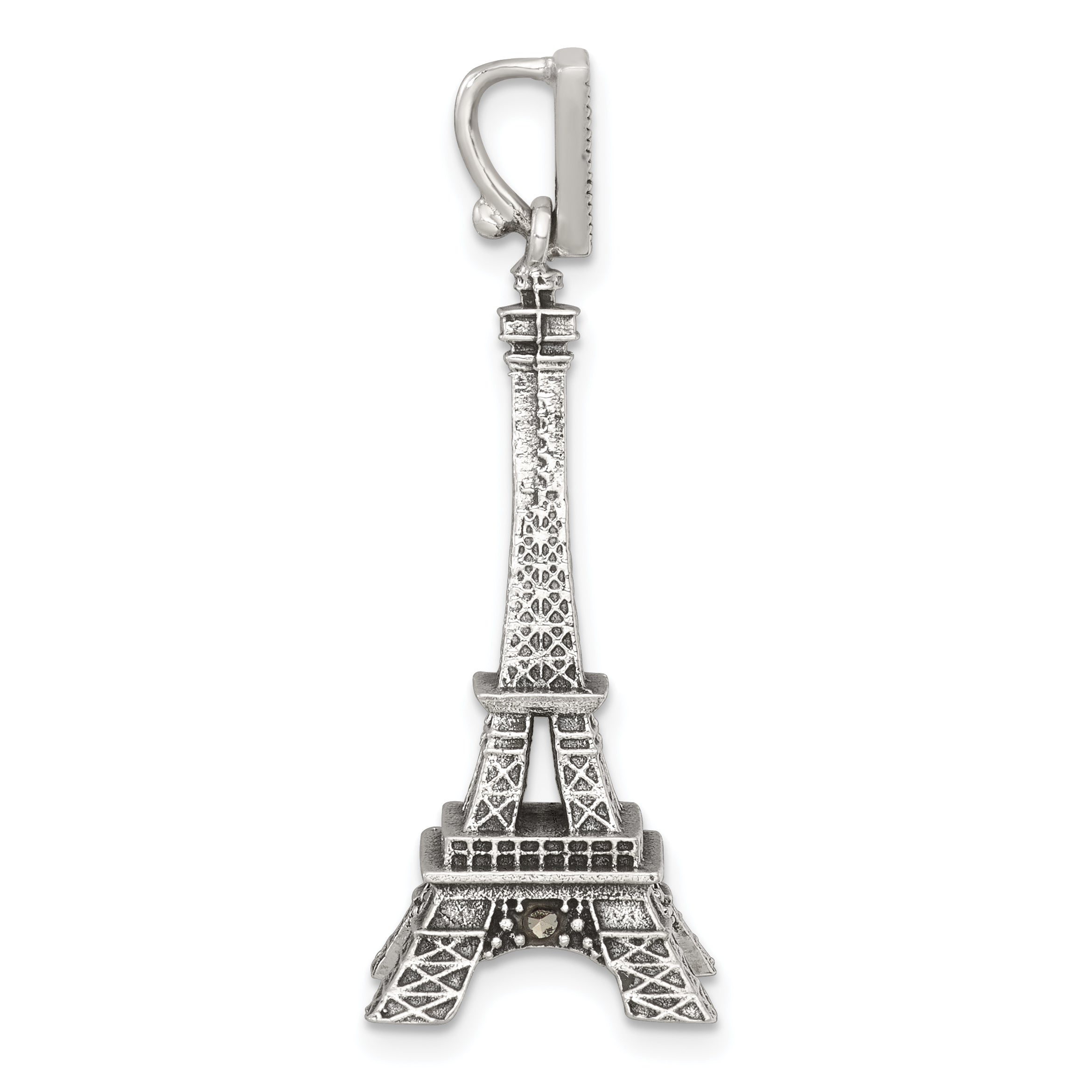 Sterling Silver Antiqued Marcasite 3-D Eiffel Tower Pendant