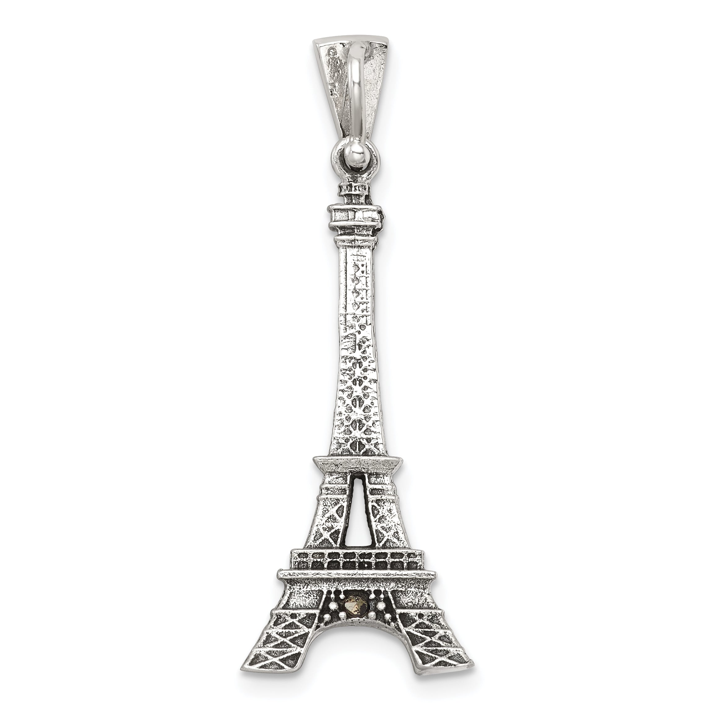 Sterling Silver Antiqued Marcasite 3-D Eiffel Tower Pendant
