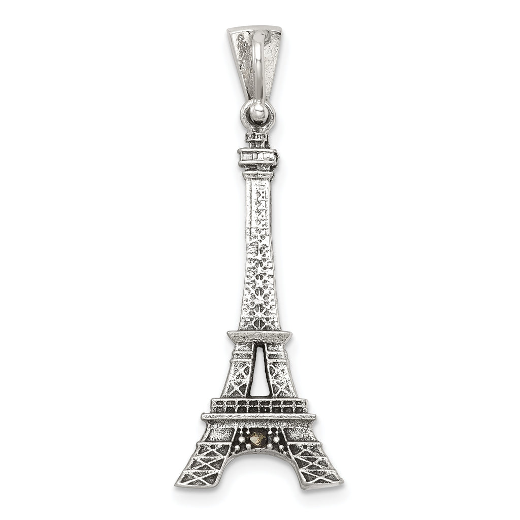 Sterling Silver Antiqued Marcasite 3-D Eiffel Tower Pendant