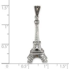 Sterling Silver Antiqued Marcasite 3-D Eiffel Tower Pendant