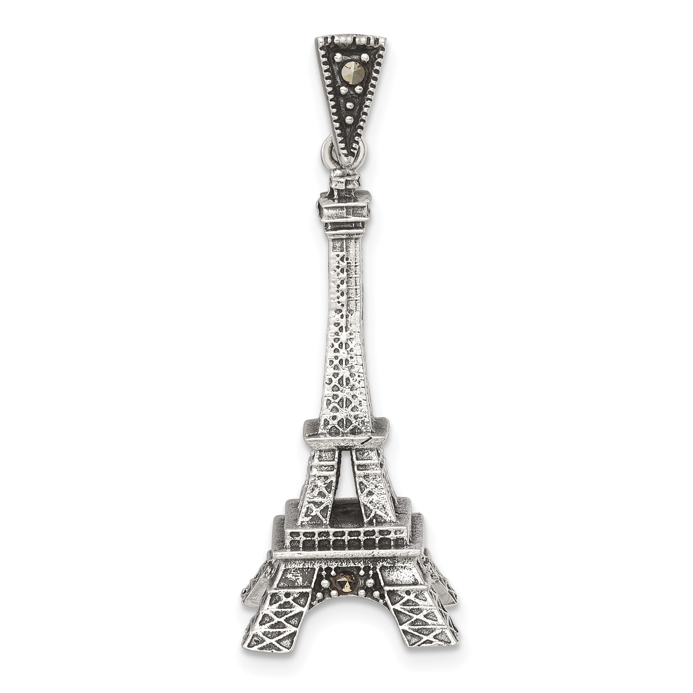 Sterling Silver Antiqued Marcasite 3-D Eiffel Tower Pendant Main image