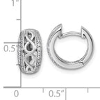Sterling Silver Rhodium-plated Polished and Satin CZ Infinity Round Hinged Hoop Earrings