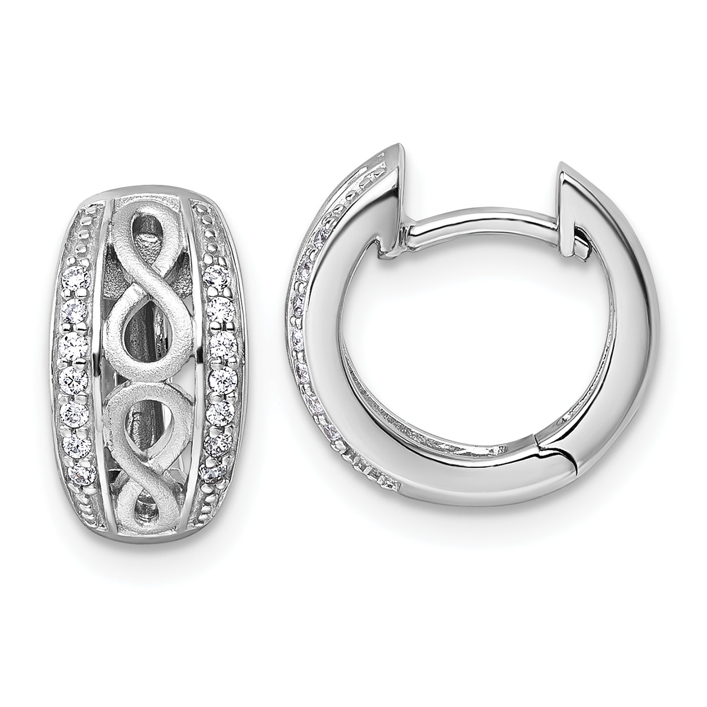 Sterling Silver Rhodium-plated Polished and Satin CZ Infinity Round Hinged Hoop Earrings Main image