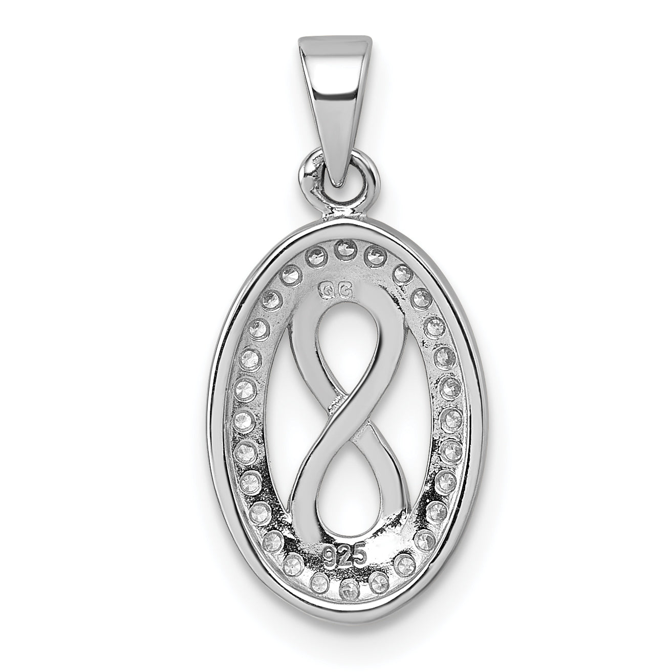Sterling Silver Rhodium-plated Polished and Satin CZ Infinity Oval Pendant