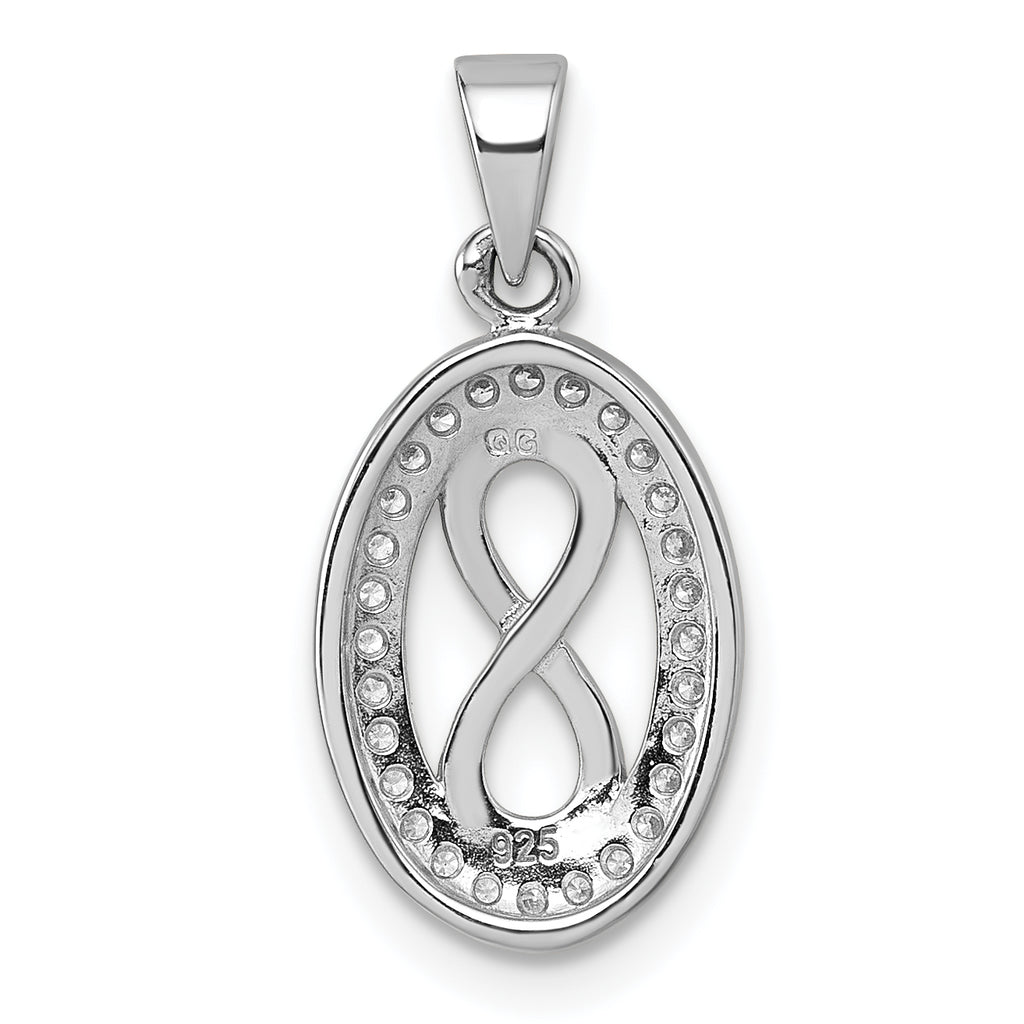 Sterling Silver Rhodium-plated Polished and Satin CZ Infinity Oval Pendant