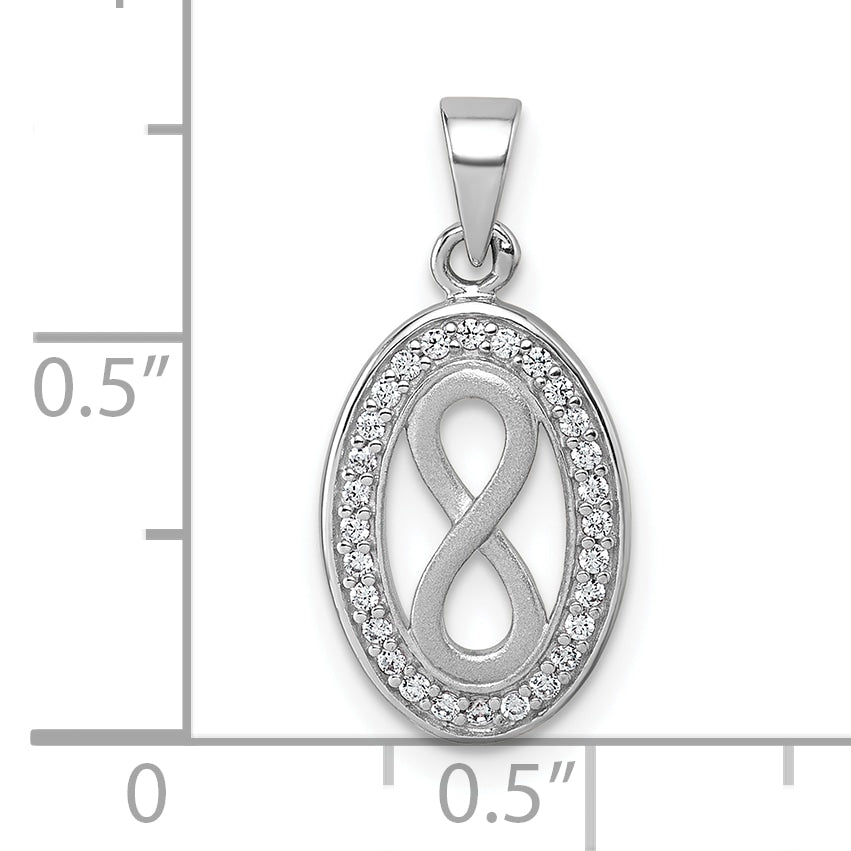 Sterling Silver Rhodium-plated Polished and Satin CZ Infinity Oval Pendant