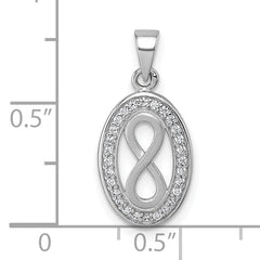 Sterling Silver Rhodium-plated Polished and Satin CZ Infinity Oval Pendant